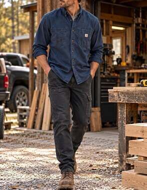 Carhartt Rugged Flex Shirt Men 2XL Tall Navy Canvas Relaxed Fit Work Button Down